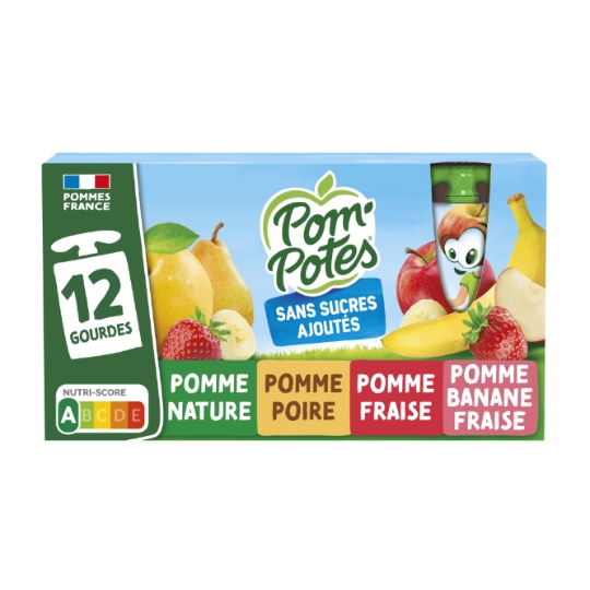 Compote pomme, poire, fraise, banane fraise sans sucres ajoutés POM'POTES