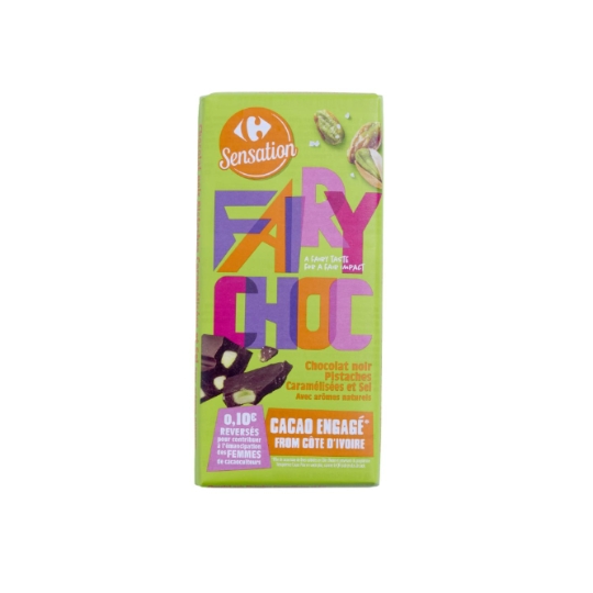Tablette de Chocolat Noir Fairy Choc Pistaches Caramélisées CARREFOUR SENSATION