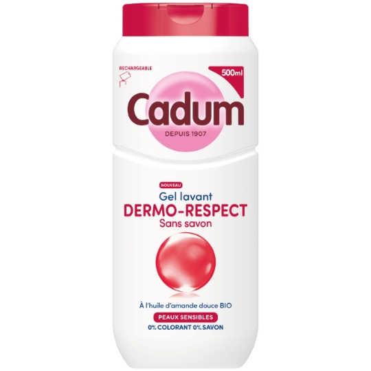 Gel Lavant Sans Savon pour Peaux Sensibles à l'Huile d'Amande Douce Bio Dermo Respect CADUM